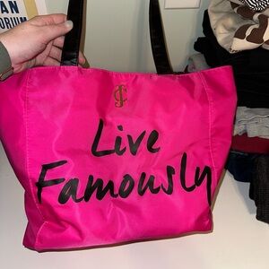 Juicy Couture Pink and Black Tote Bag with Bold Design